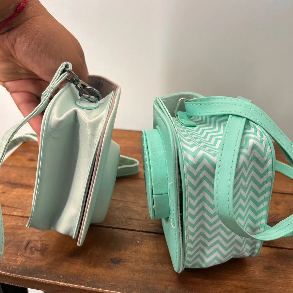 Set of 2 Instax Camera Cases Mint Green and Teal Chevron Instant Film Covers